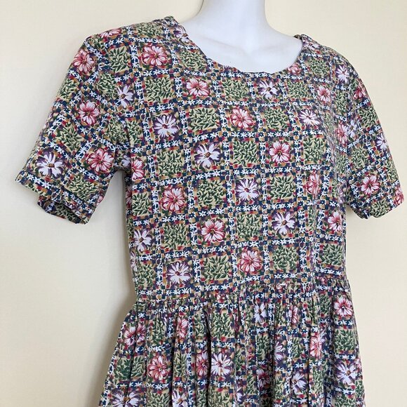 FairSet Cotton Midi Dress Short Sleeves Pockets Vintage 90s Floral Print - Picture 2 of 9